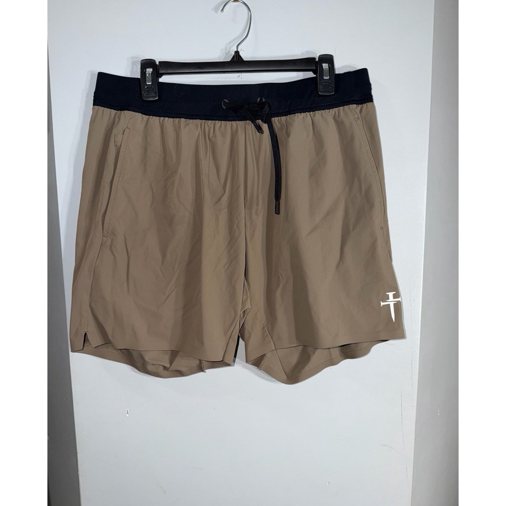 Three Nails Elevate shorts in khaki black waistband and drawstring mens XL
